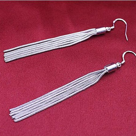 NEW 925 Sterling Silver Tassel Chain Drop Earrings - Picture 10 of 11